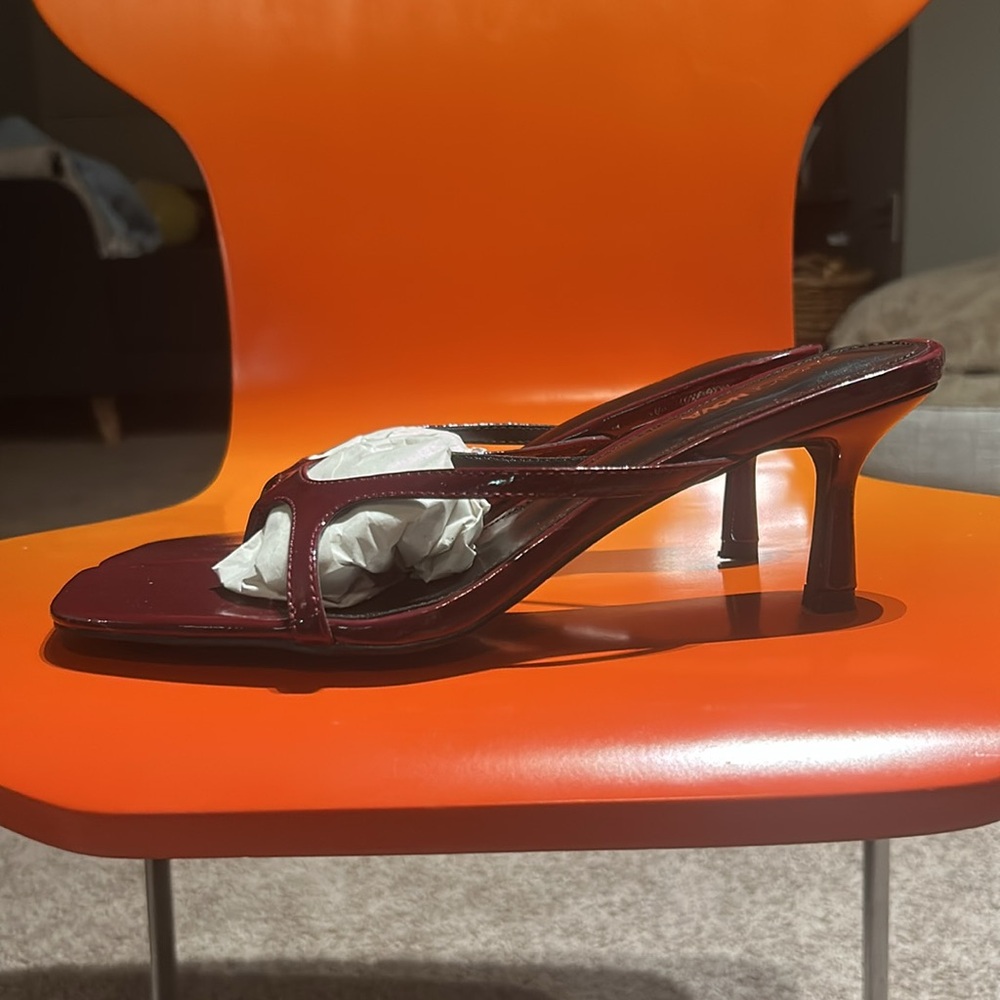 Burgundy Crinkle Patent Kitten Heels